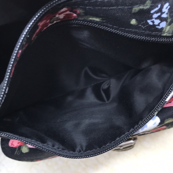 Canvas Black and Floral Adjustable Strap Purse - Picture 9 of 15